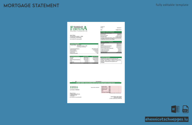 Beispiel eines Hypothekenauszugs der Banque Fortuna Luxemburg (Word- und PDF-Datei)